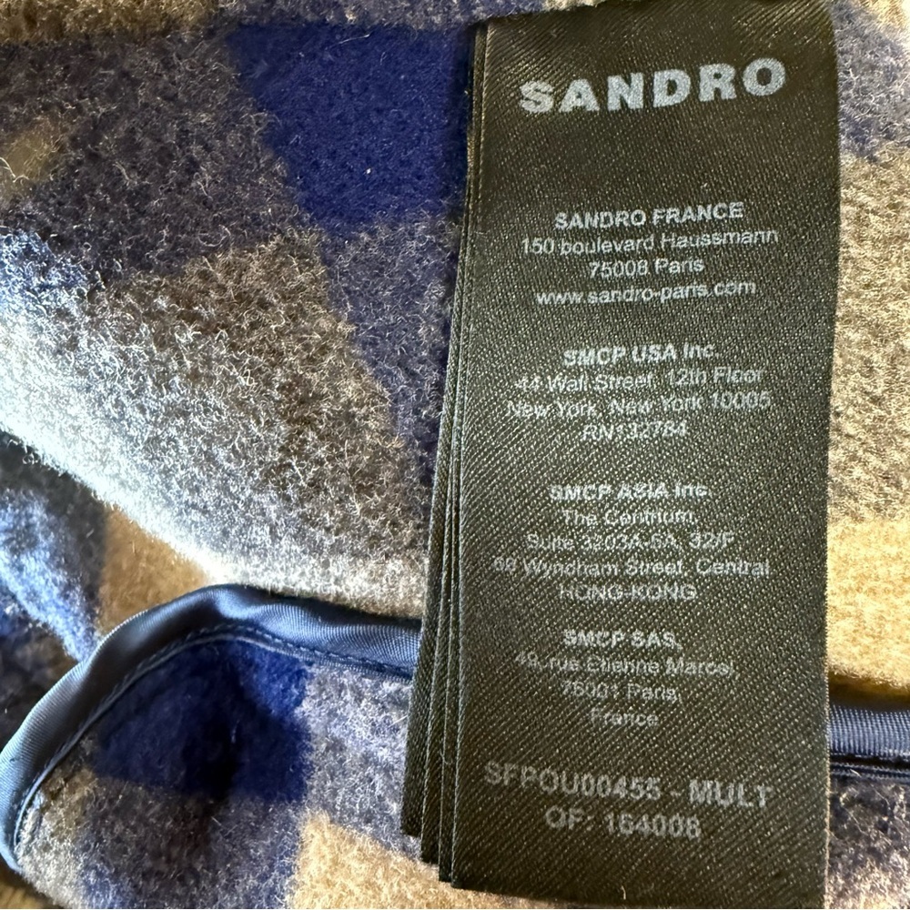 Sandro France Parisian-inspired Blue Checked Wool Denim Short Coat Sz French 36 - Picture 9 of 10